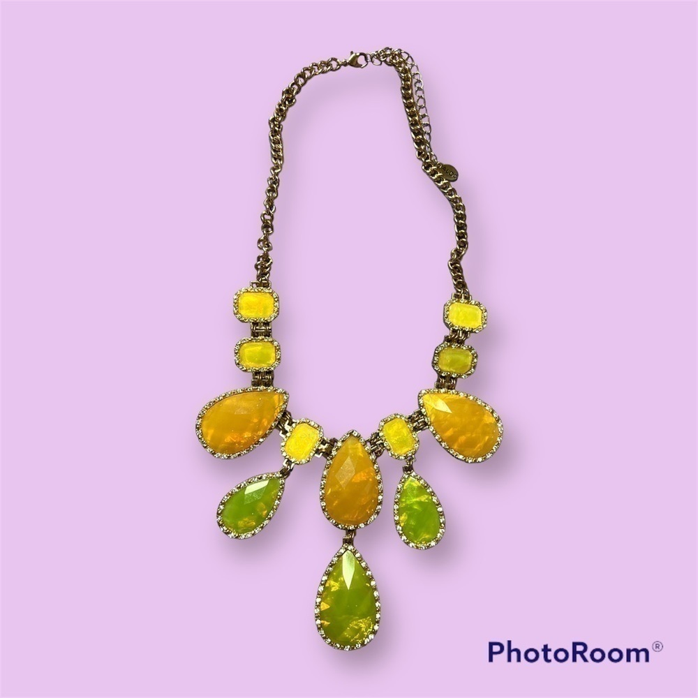 ALDO Green Yellow & Orange Sparkly Teardrop Statement Necklace